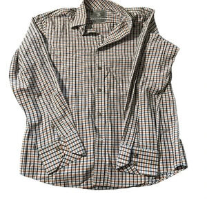 Maker & Company men's small plaid orange and white long sleeve button up